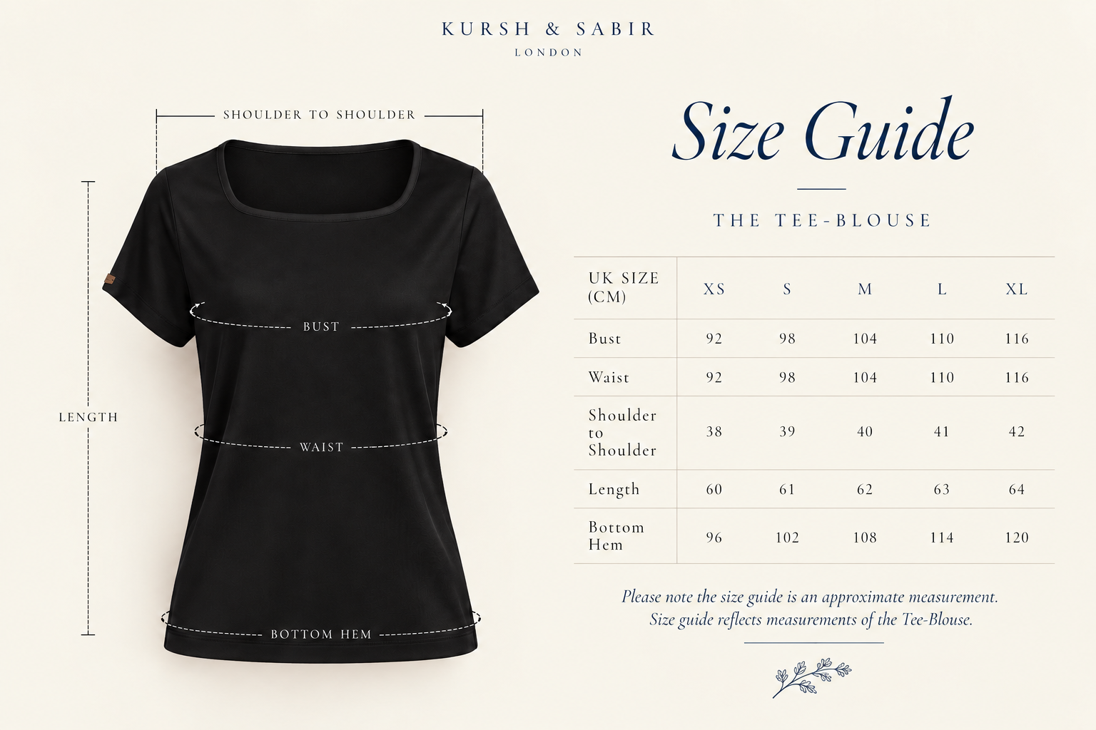 Kursh & Sabir Raven Tee-Blouse® Size Guide